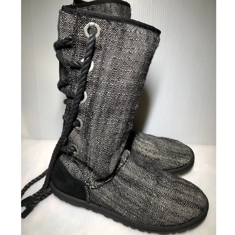 RARE NWOT Gray Black LACE UP Canvas slip tie UGGS